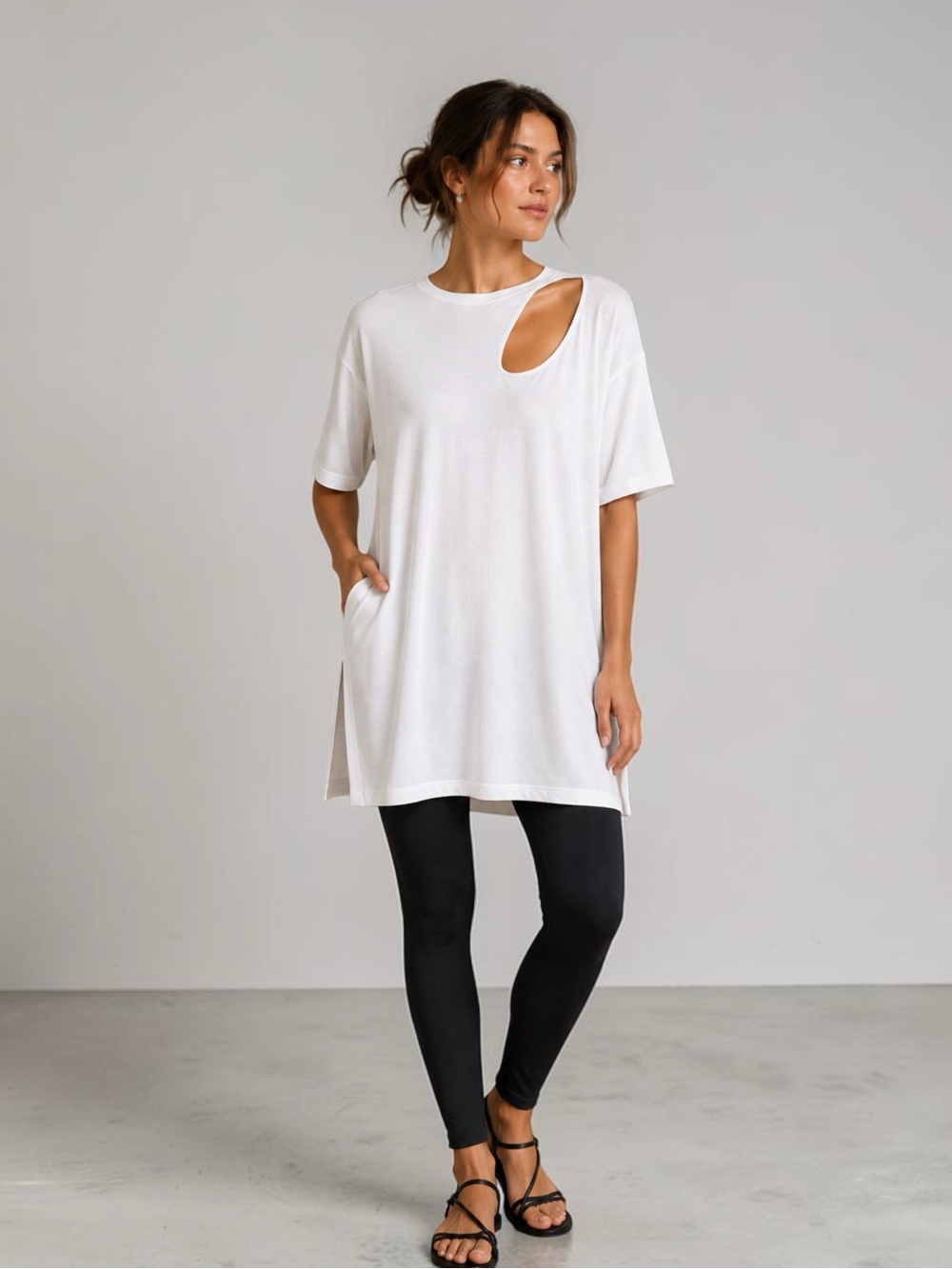 NWT DROMe Italy Ivory Knit Tunic Sweater Cutout Shoulder Longline Size L